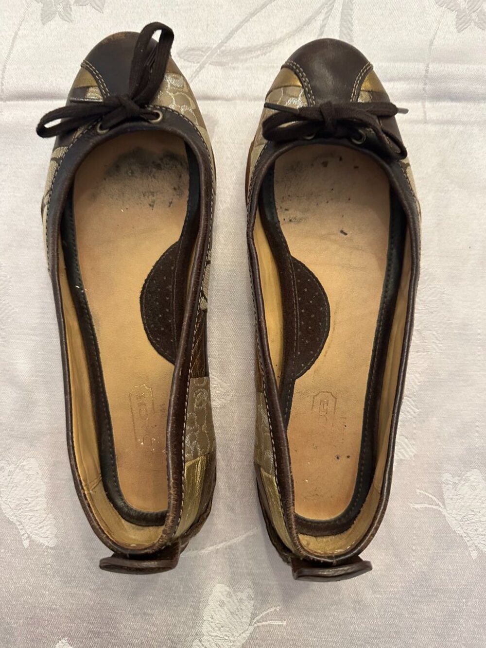 Coach Jenilee 7.5 Ballet Flats Signature C Patchwork Gold Brown Y2K